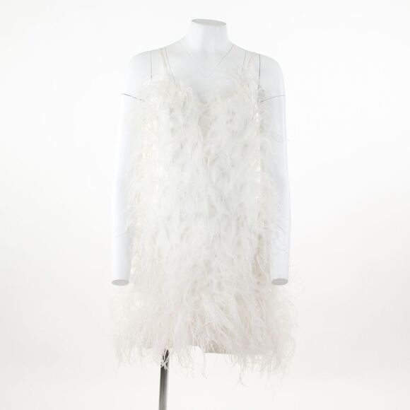 Cult Gaia Zariah Ostritch Feather Dress in Off White - Picture 2 of 5